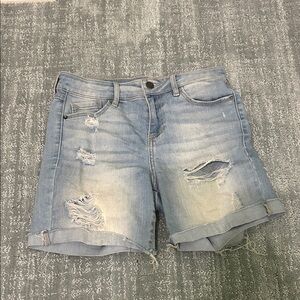 Distressed Light Blue Denim Shorts